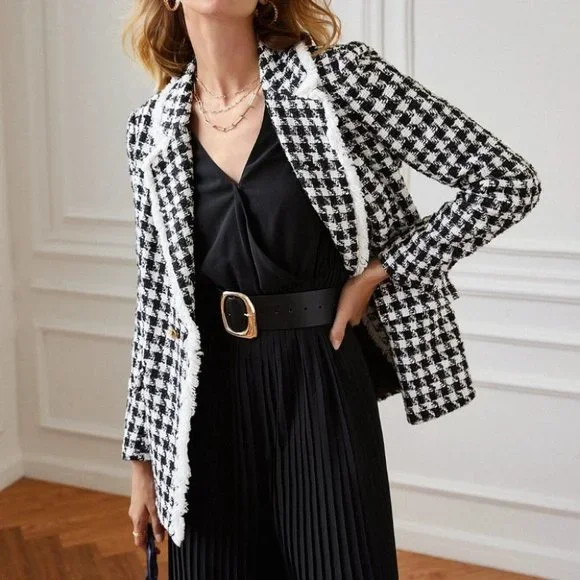 Houndstooth double breasted tweed blazer - Picture 3 of 7